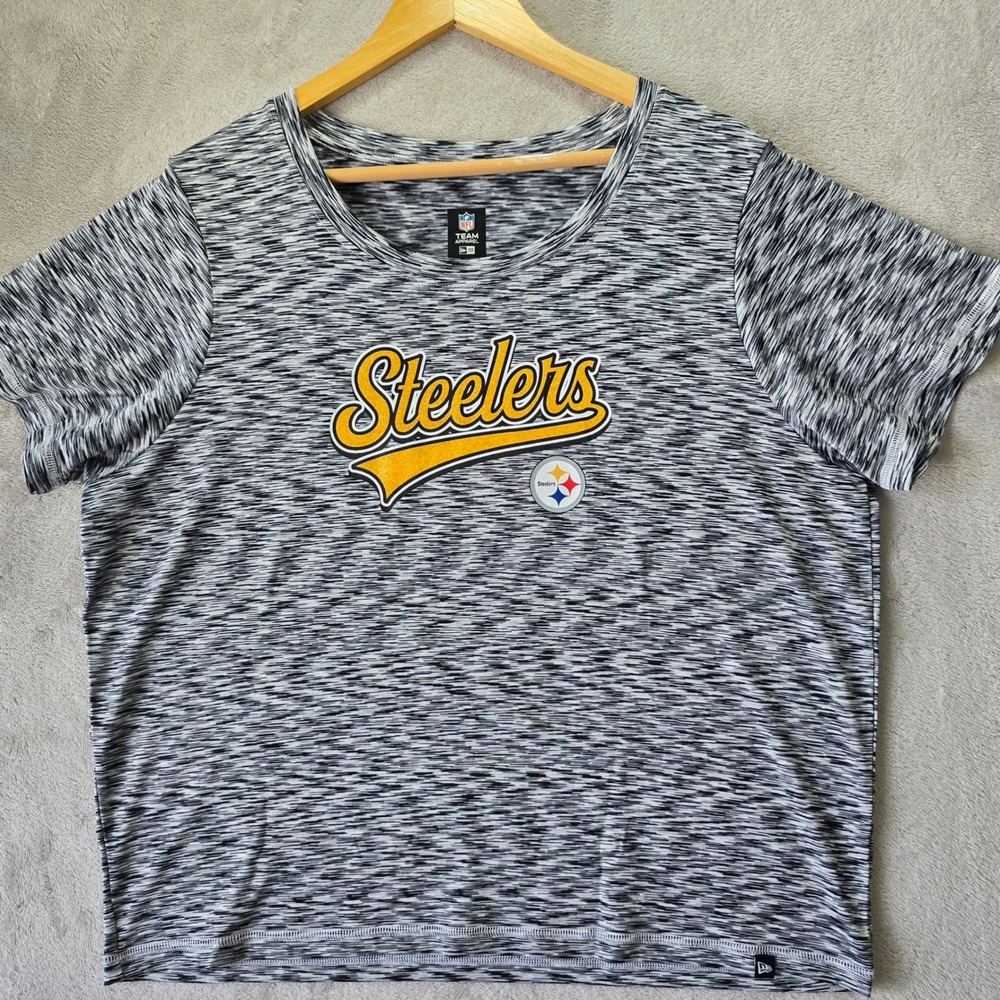 New Era NFL Pittsburgh Steelers Women XXL Gray Space Dye Glitter Graphic T-Shirt